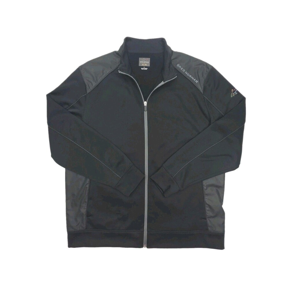 Greg Norman Golf Jacket Black Activewear Men Sz Large Fleece Lined Zip Pockets